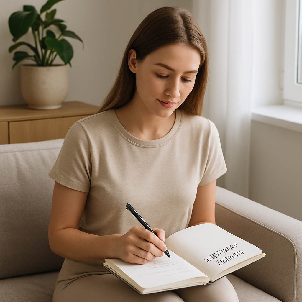 Девушка заполняет дневник здоровья