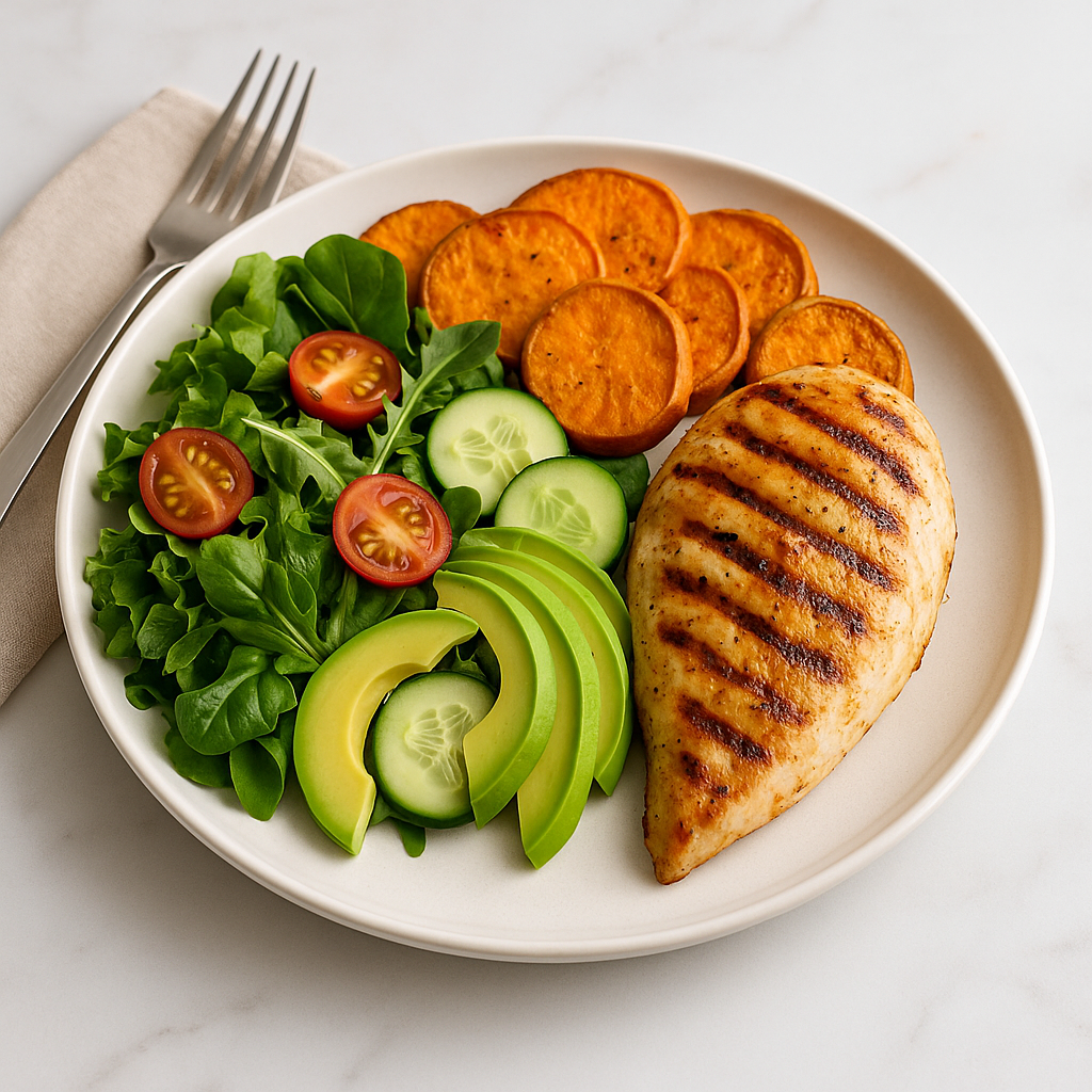 Сбалансированная тарелка с овощами и белком